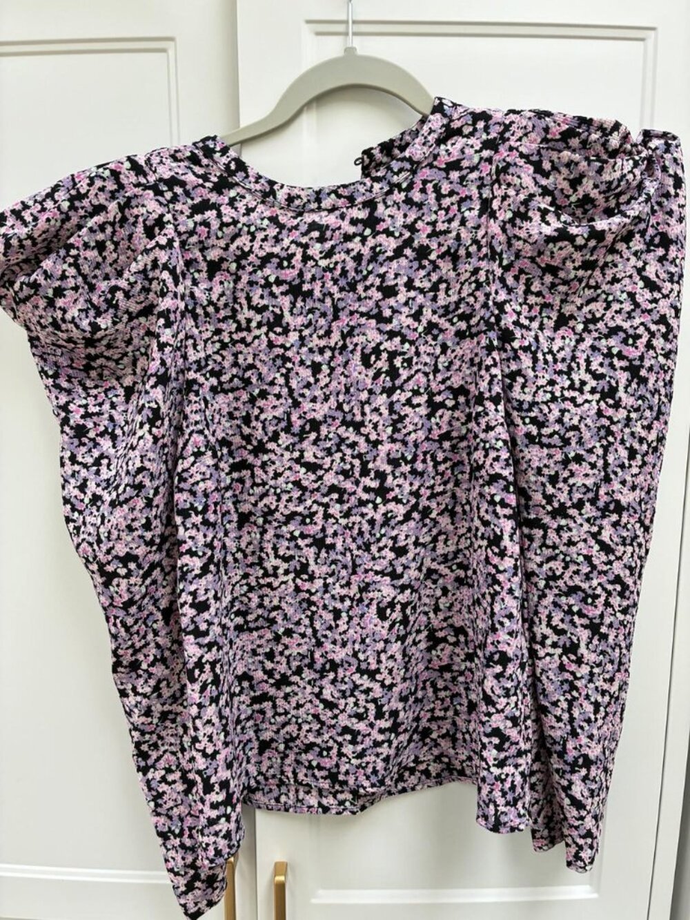 H&M Black Pink Floral Puff Sleeve Top Size XS